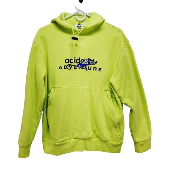 Adidas Adventure Lime Green Hoodie Mens  Size S Kangaroo Pocket Drawstring Hood - Picture 1 of 12